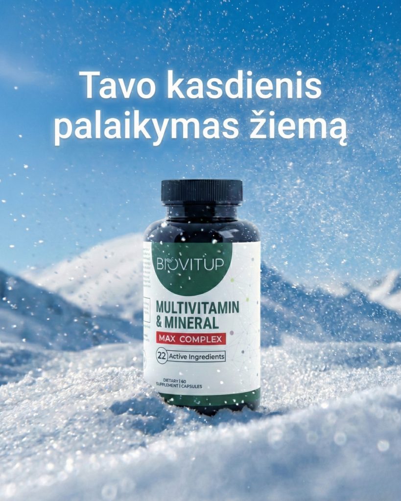 Biovitup Multivitamin & Mineral MAX Complex – multivitaminų ir mineralų kompleksas kapsulėmis (60 vnt.), 22 aktyvūs ingredientai, žiemos rutina