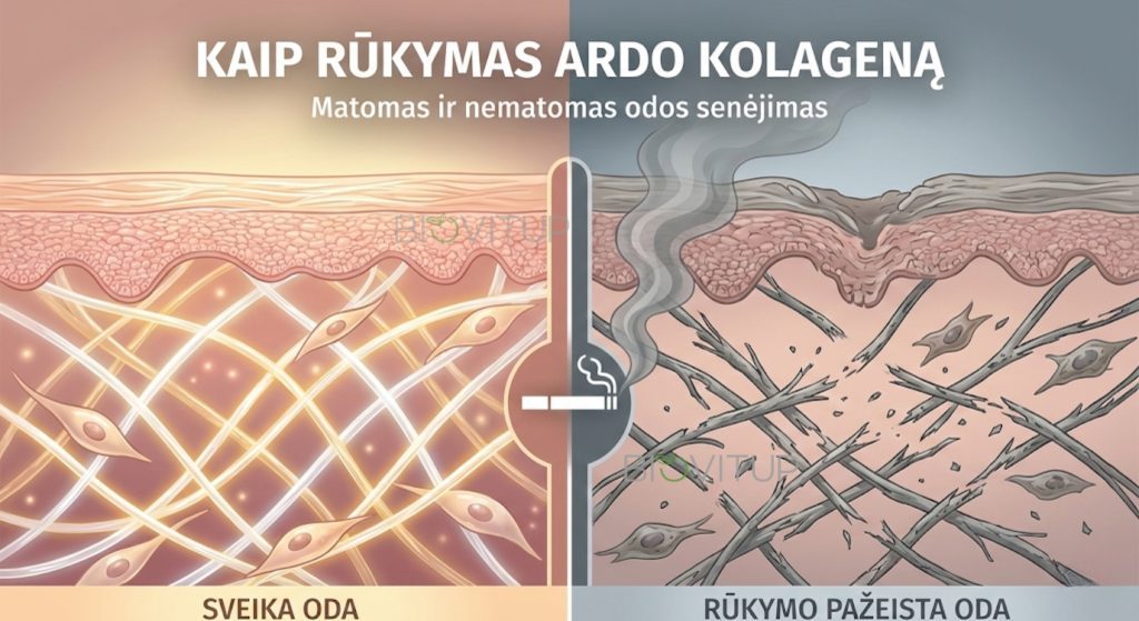 Rūkymas ardo kolageno skaidulas odoje ir skatina priešlaikinį veido senėjimą