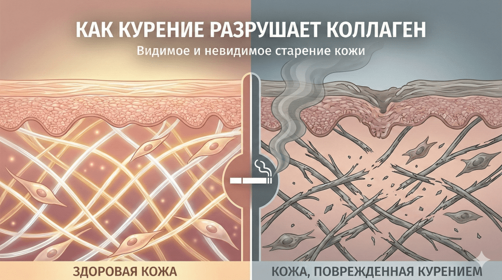 влияние курения на выработку коллагена и преждевременное старение кожи